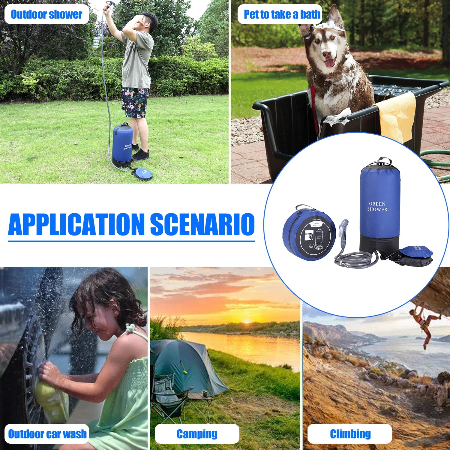 12L Portable Outdoor Shower Bag – Fast Rinse, Big Capacity, Smart Design for camping, car washing, and outdoor activities.