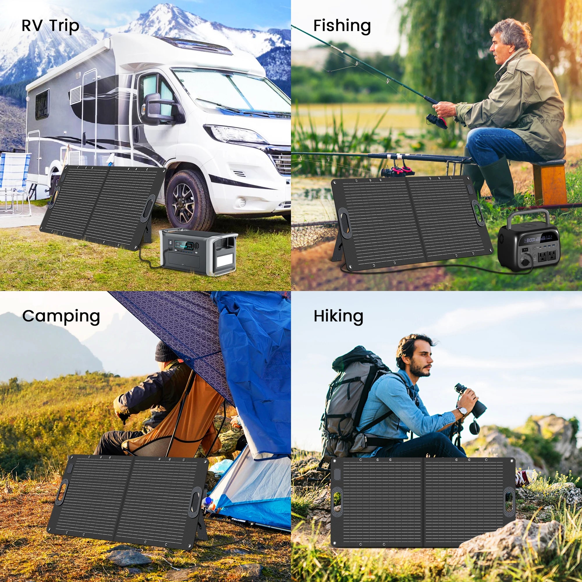 100W Foldable Solar Panel – High Efficiency ETFE Panel | 20.5V, 4.88A Max Output, perfect for camping and RV trips.