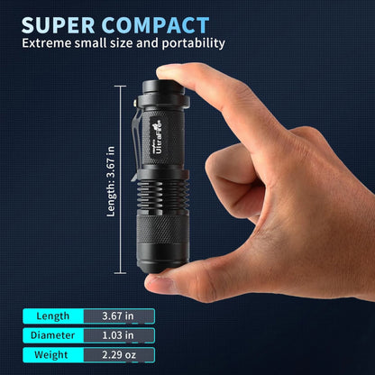 UltraFire SK68 EDC Flashlight – Compact Zoomable Torch, perfect for outdoor adventures and everyday carry, showcasing portability.