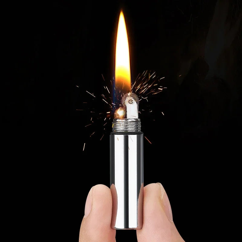 Compact and reliable, the Mini Windproof Metal Kerosene Lighter Keychain – Refillable Survival Fire Starter ignites effortlessly.