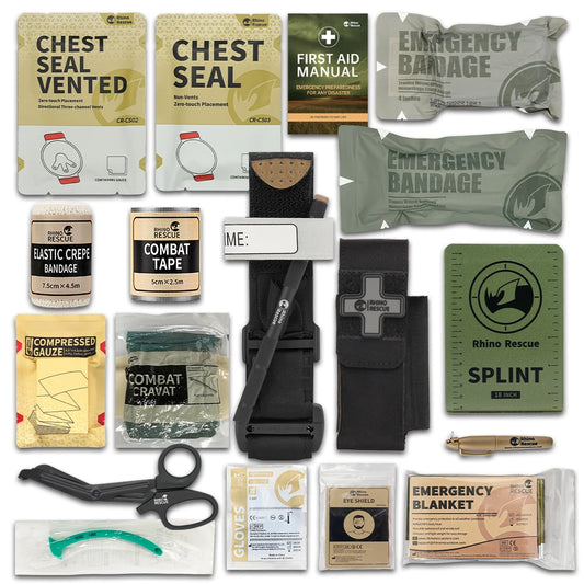 Comprehensive Trauma First Aid Kit – Tactical Emergency Medical Pack for severe injuries by Rhino Rescue, ready for any crisis.