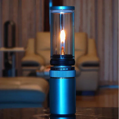 Compact and reliable, this Mini Portable Camping Gas Candle Lantern offers a steady flame for emergencies and adventures.