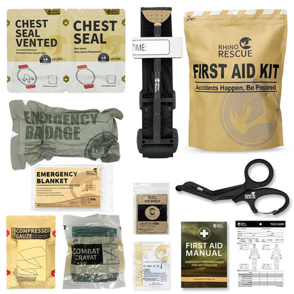 Comprehensive Trauma First Aid Kit – Tactical Emergency Medical Pack includes essential supplies for critical injuries.