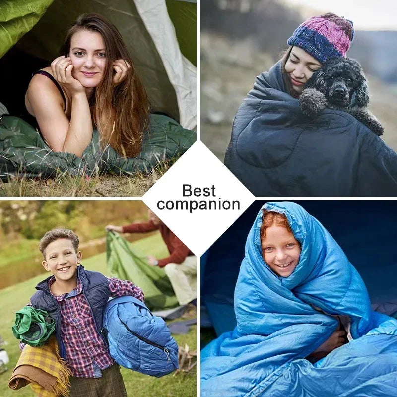 Cozy moments with the 4-Season Ultralight Waterproof Sleeping Bag – Warm, Compact for all your outdoor adventures.