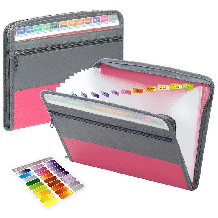 Accordion File Organizer with Safe Zipper, 13 Pocket Expanding File Folder with Front Pencil Pouch for organized school supplies.