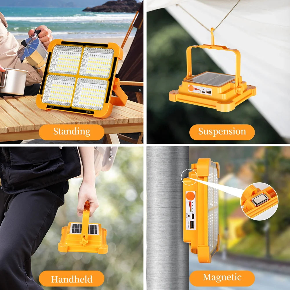 Versatile Portable Solar LED Outdoor Light – USB Rechargeable Emergency Lantern | Power Bank for outdoor adventures.