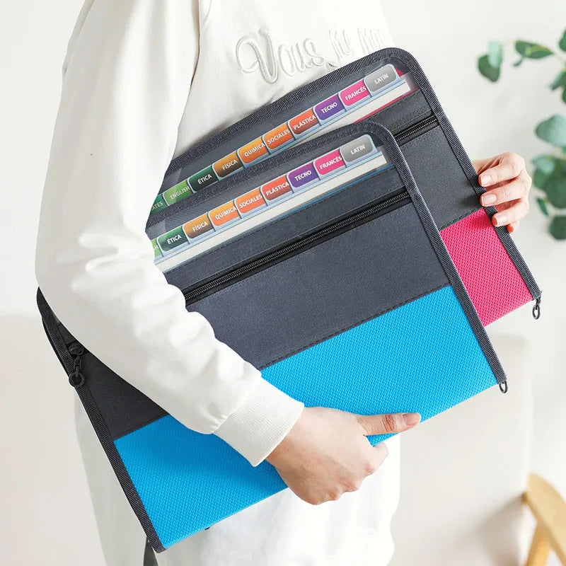 Organize your documents with the Accordion File Organizer with Safe Zipper, featuring 13 pockets and a front pencil pouch.