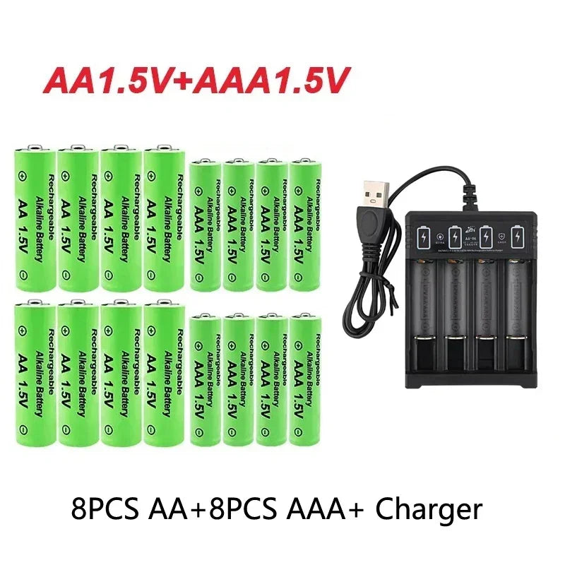 High-capacity 1.5V Rechargeable Battery Set – AA 9800mAh, AAA 8800mAh, Smart Charger for long-life power in radios.