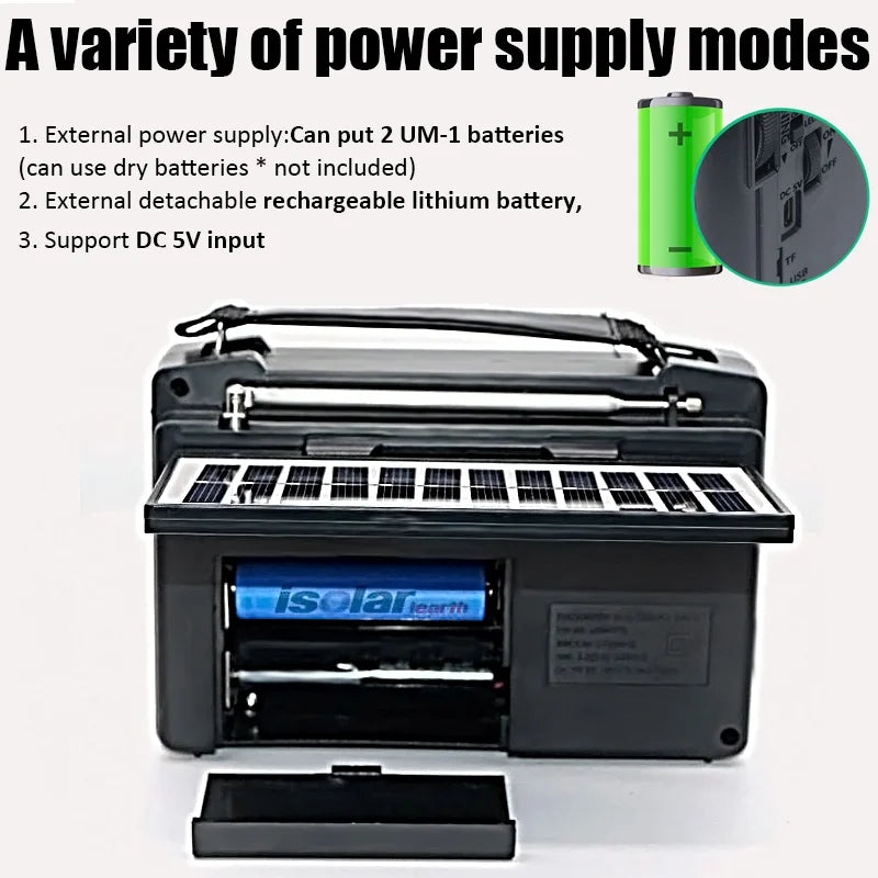 Multi-Band Emergency Radio with Solar Charging or Battery features versatile power options and durable design for emergencies.
