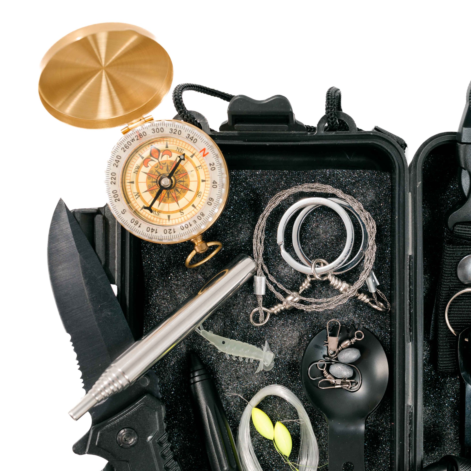Compact Survival Bundle with essential tools for hiking, camping, or emergencies, perfect for any go-bag or car.