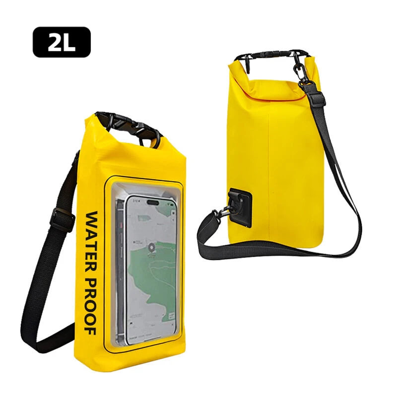 2L 5L Dry Bag Swimming Pack with touch screen, waterproof for kayaking, trekking, rafting, and outdoor adventures.