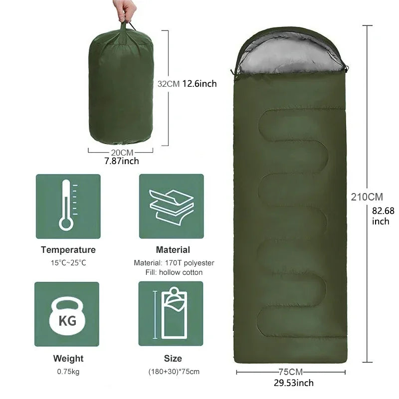Compact and warm, the 4-Season Ultralight Waterproof Sleeping Bag is perfect for camping and hiking adventures.