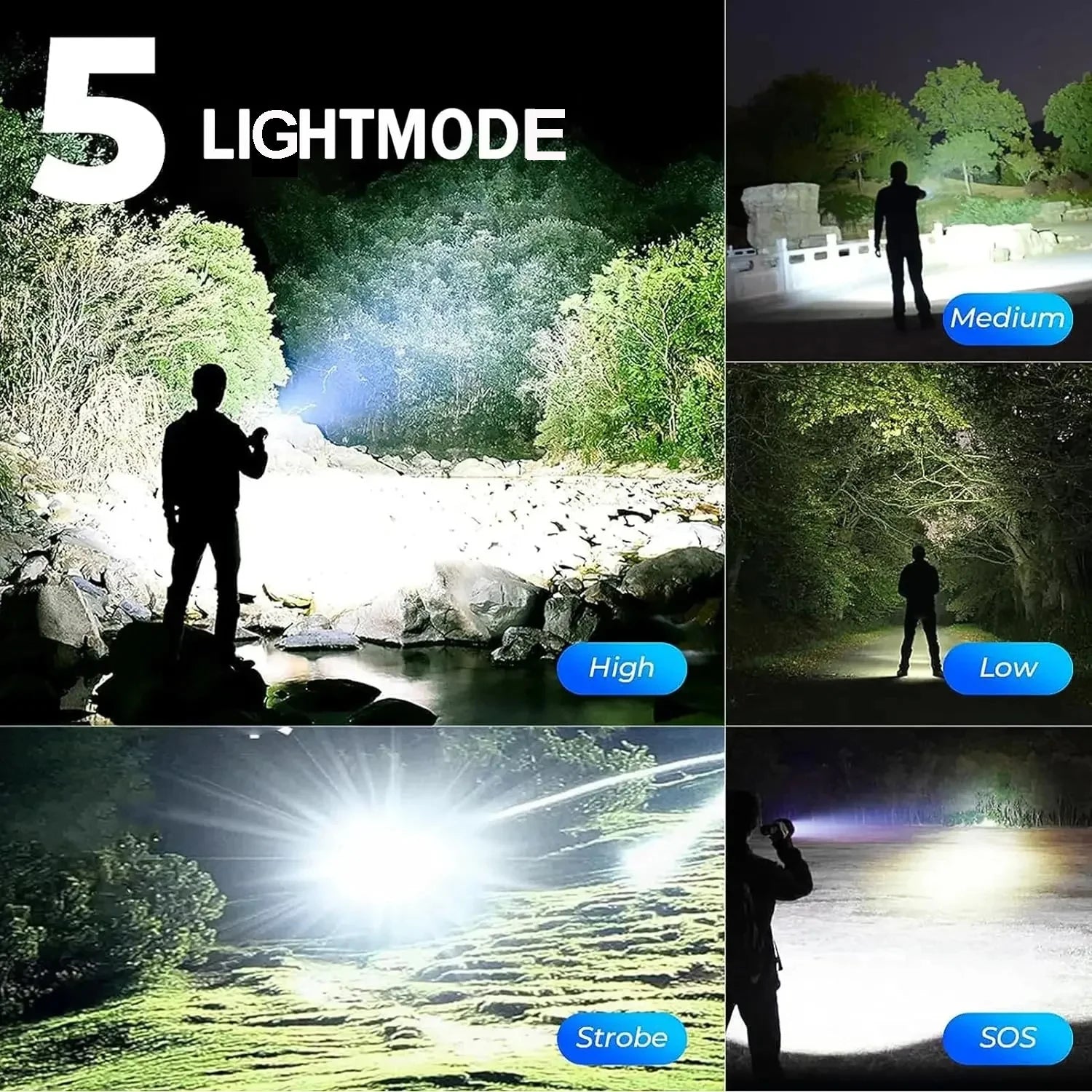 Illuminate your adventures with the 30W Super Bright Zoomable LED Flashlight – 1,000,000 Lumens, USB-C rechargeable.