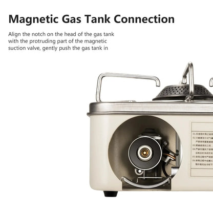 Magnetic gas tank connection for the Portable Gas Camping Stove – 2800W High-Heat Burner for Outdoor Cooking.