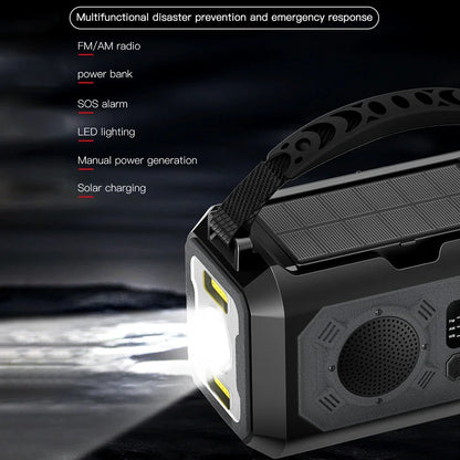 12000mAh Emergency Weather Radio with Dual Solar Panels – Power, Light offers essential power, light, and safety features.
