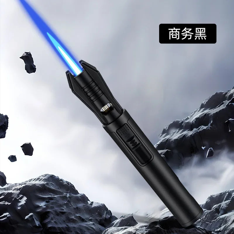 Windproof jet flame Torch Lighter with safety lock, perfect for emergencies and daily tasks. Refillable butane gas lighter.