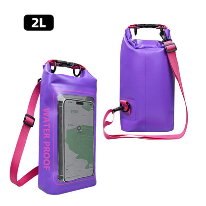 2L 5L Dry Bag Swimming Pack Touch Screen Outdoor Waterproof Kayak Storage Bag for trekking, rafting, and boating adventures.