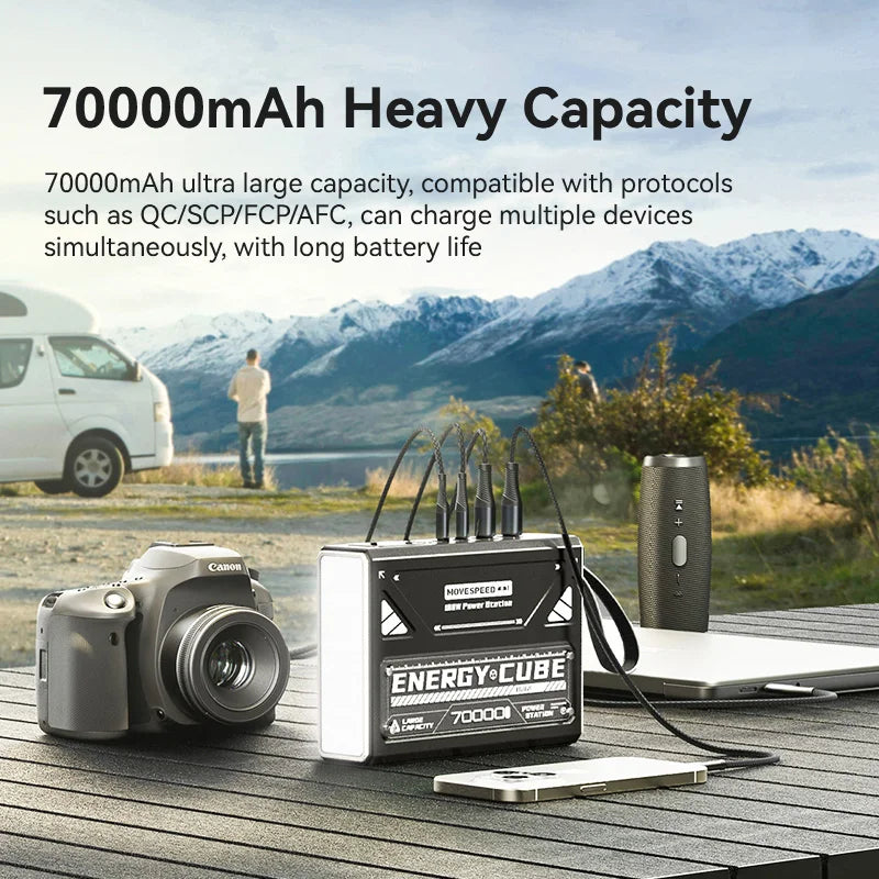 Power Bank – 70,000mAh | 100W Fast Charging, USB-C, LED Display, SOS Light | Ideal for camping, iPhone, MacBook use.