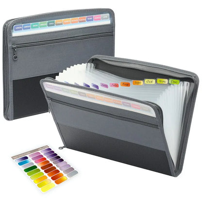 Accordion File Organizer with Safe Zipper, 13 Pocket Expanding File Folder with Front Pencil Pouch for school and office use.