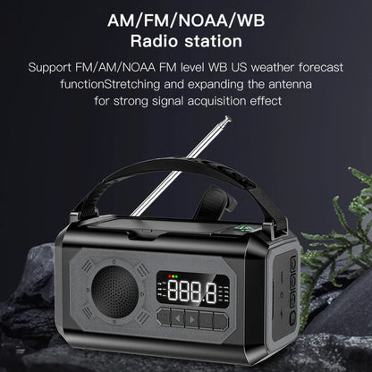 12000mAh Emergency Weather Radio with Dual Solar Panels – Power, Light features NOAA updates and a rugged design for safety.